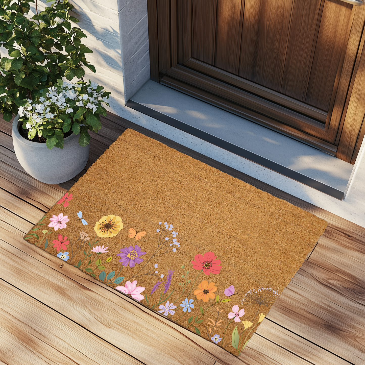 Floral Welcome Doormat, Perfect Wedding Home Gift, Flower Outdoor Decor