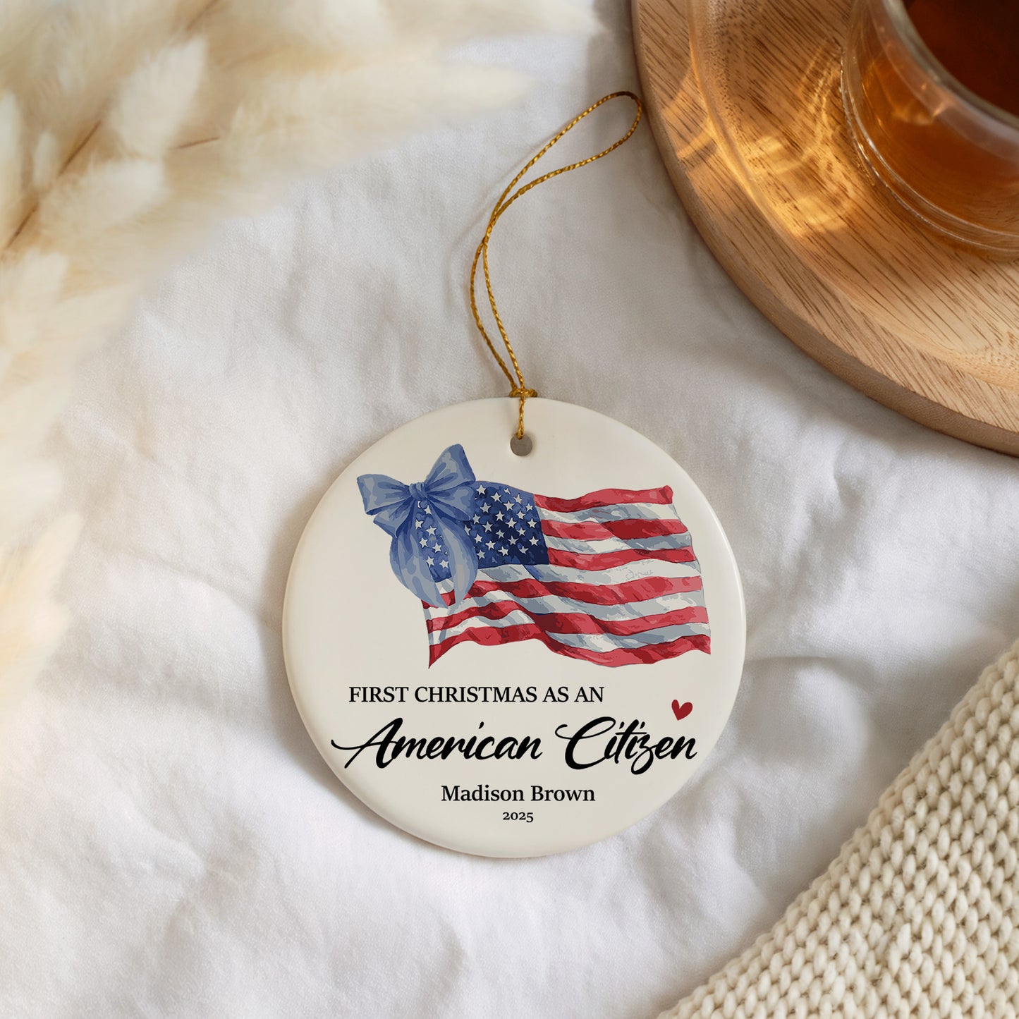 Celebrate First Christmas as American Citizen with USA Flag Ornament