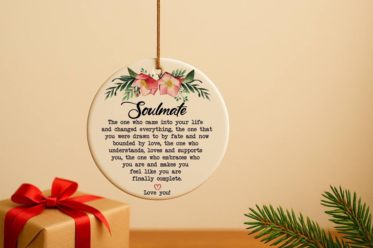 Soulmate Emotional Text Ceramic Ornament, Romantic Couple Valentine's Day Keepsake