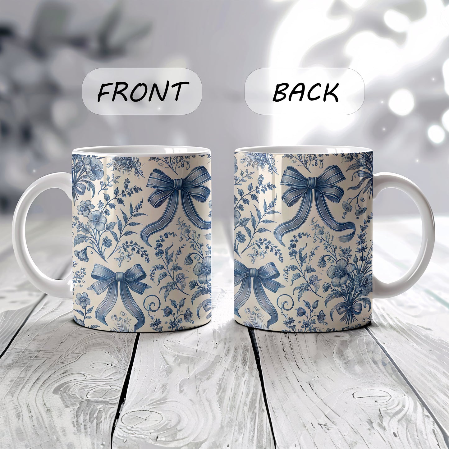 Vintage French Toile Floral Coffee Mug, Aesthetic Ceramic Gift