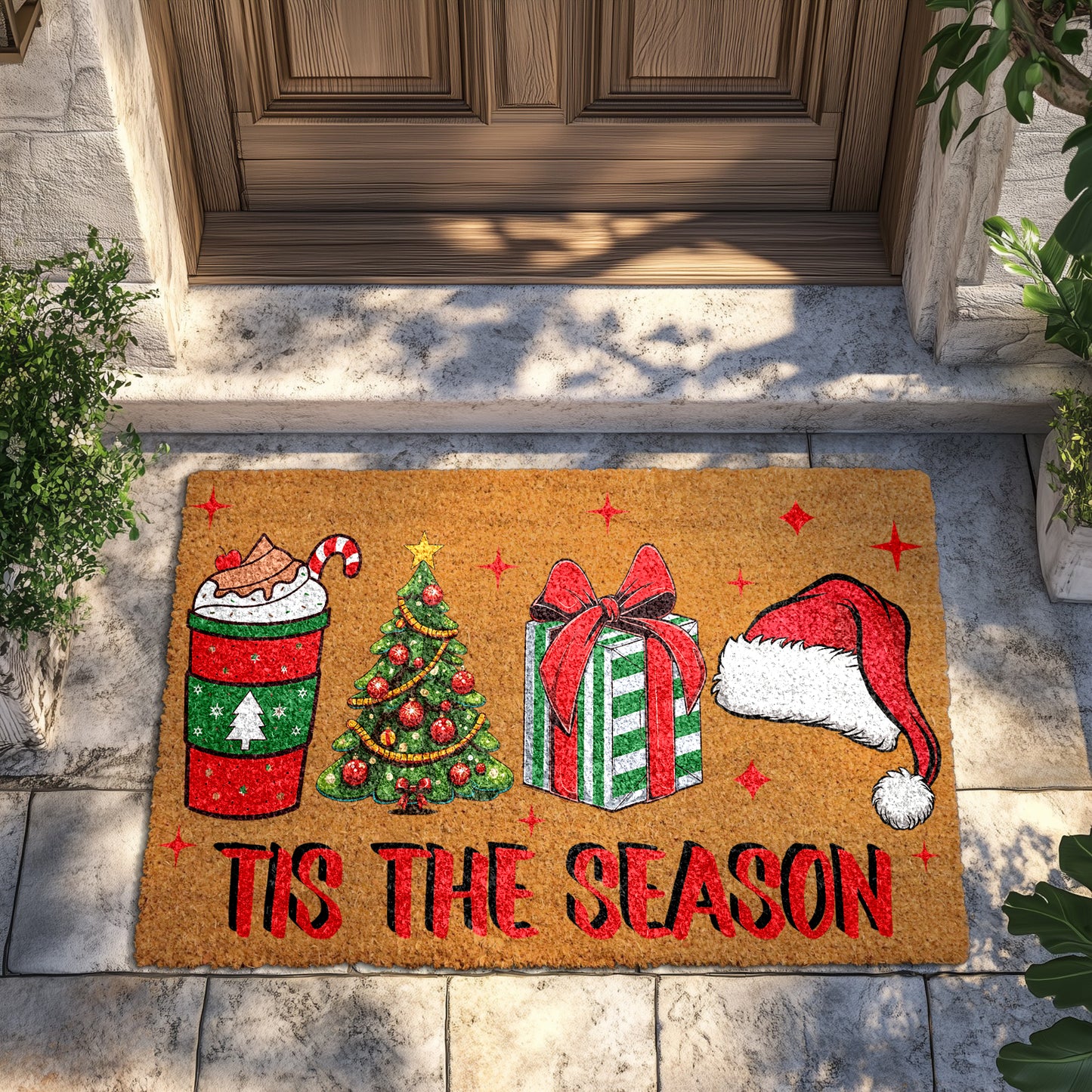 Celebrate with Christmas Door Mat, Festive Winter Entrance Rug.