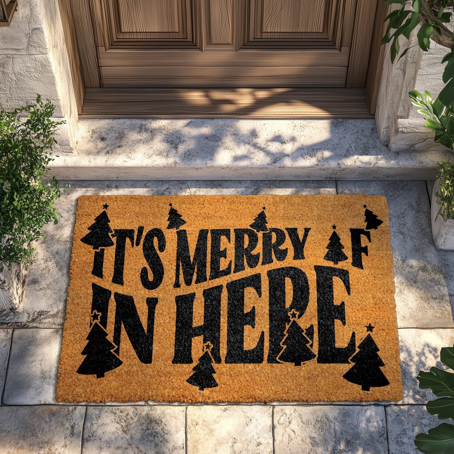 Merry AF Christmas Doormat, Festive Home Decor, Tree Pattern Rug