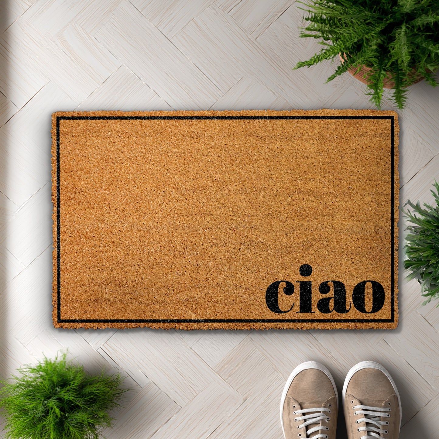 Stylish Greetings: Modern Italian Welcome Mat for Your Front Porch