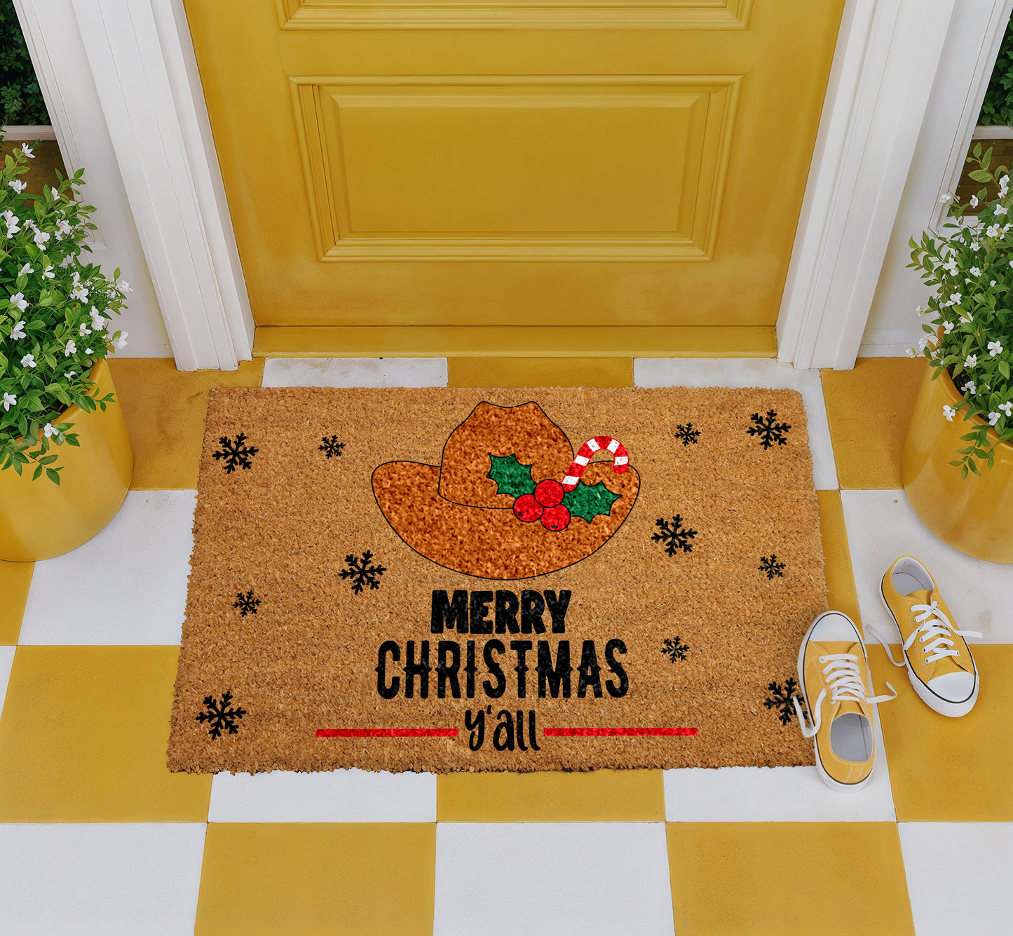 Western Christmas Welcome Mat, Country Holiday Decor, Southern Style Rug