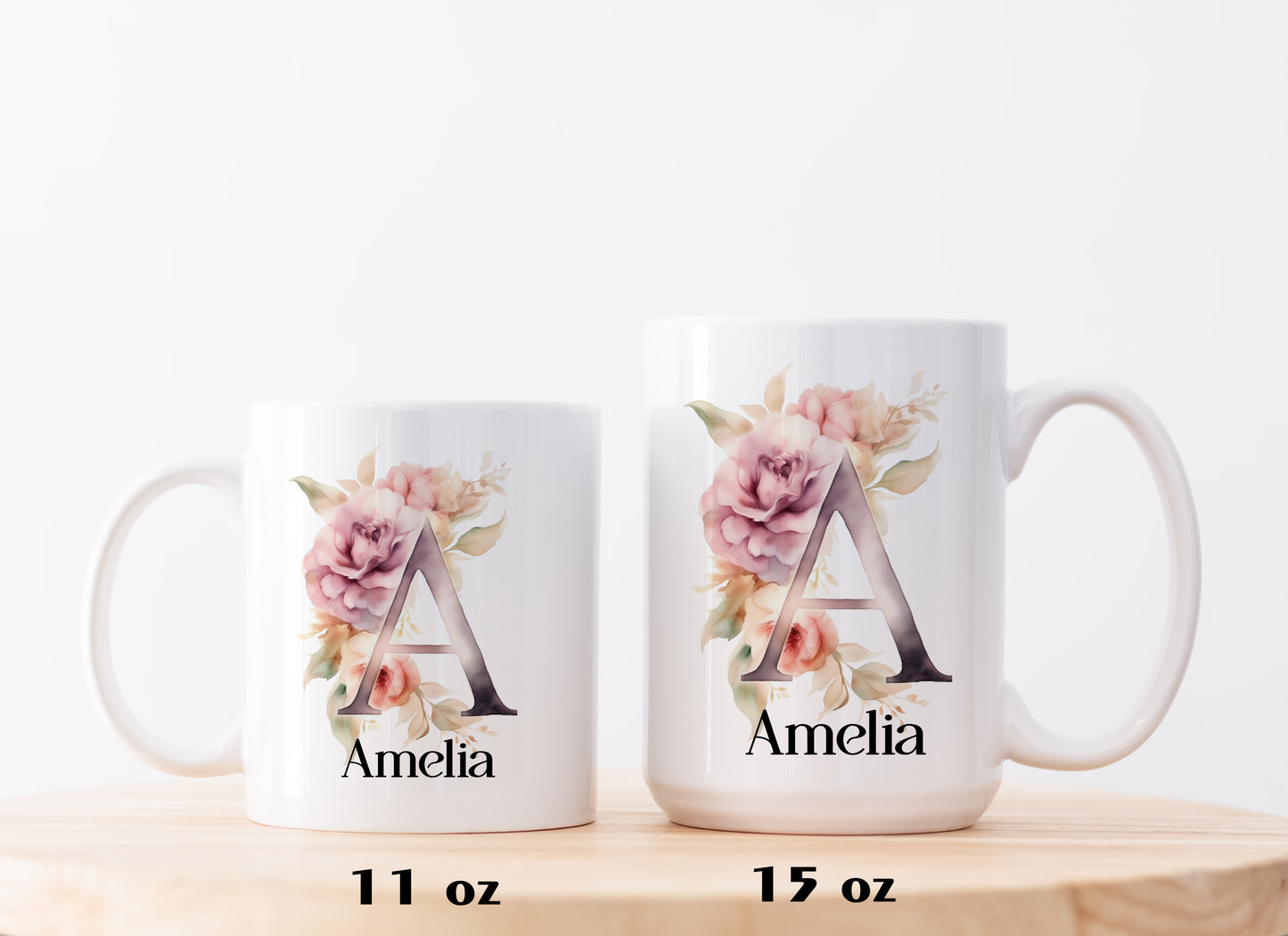 Elegant Monogram Ceramic Floral Mug, Personalized Aesthetic Tea Cup