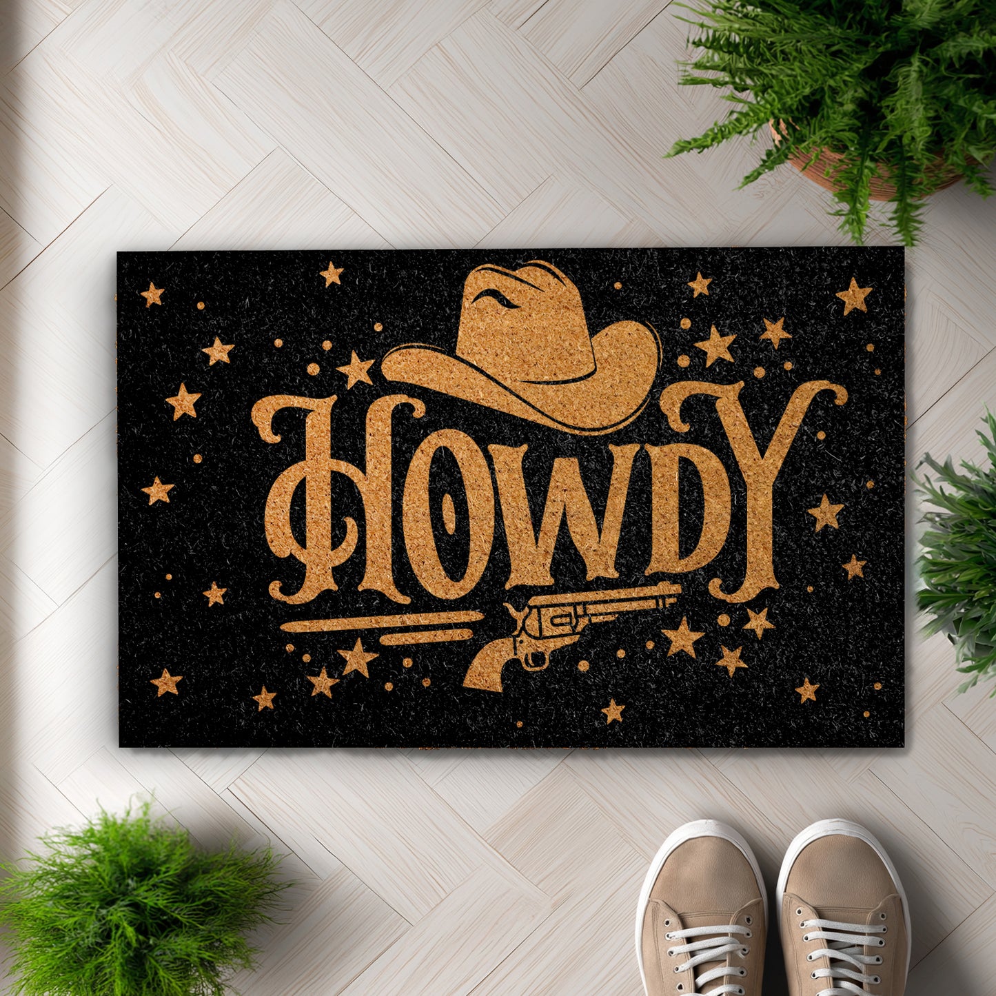 Western Welcome: Howdy Doormat, Cowboy Hat & Revolver Entrance