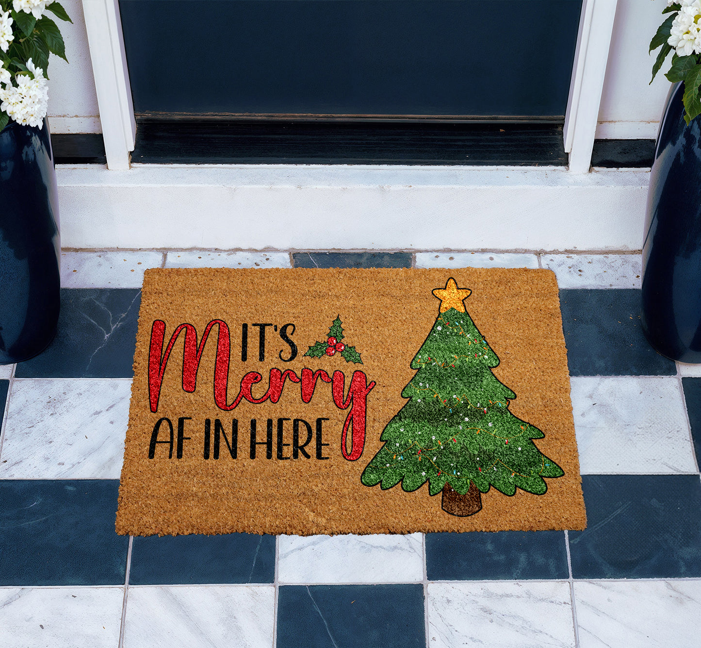 Merry AF Christmas Doormat – Festive, Funny, and Cute!
