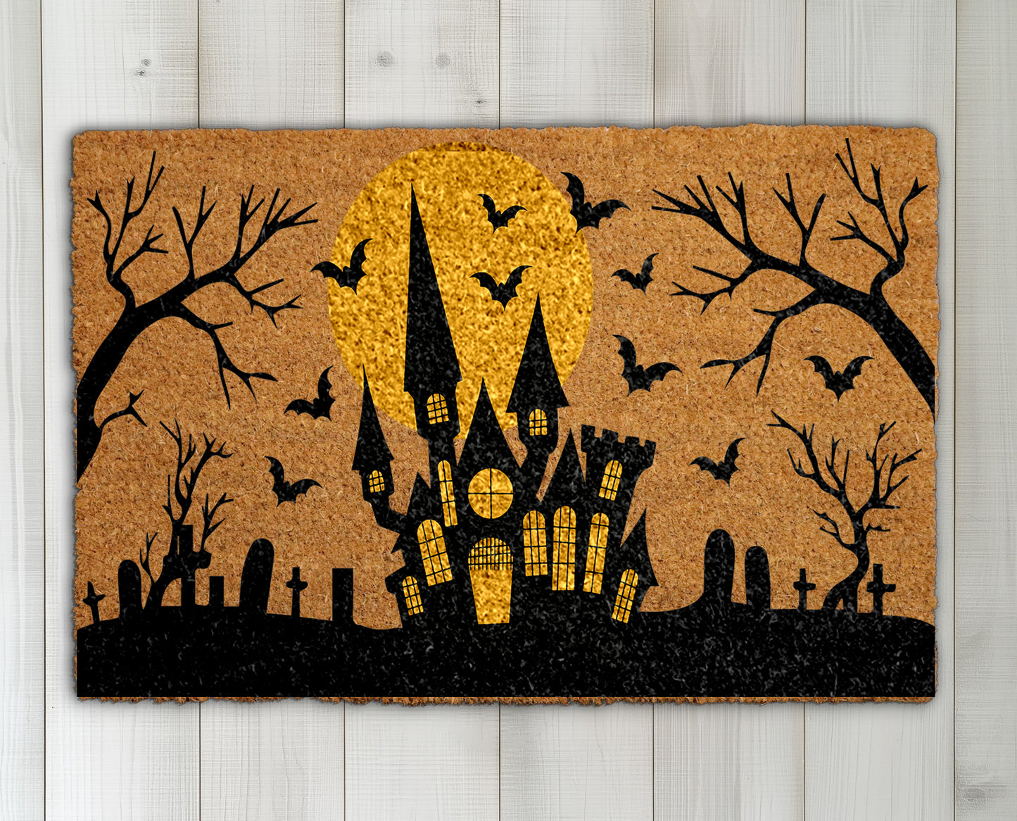 Bats & Graveyard Welcome Mat: Spooky Halloween Decor for Home