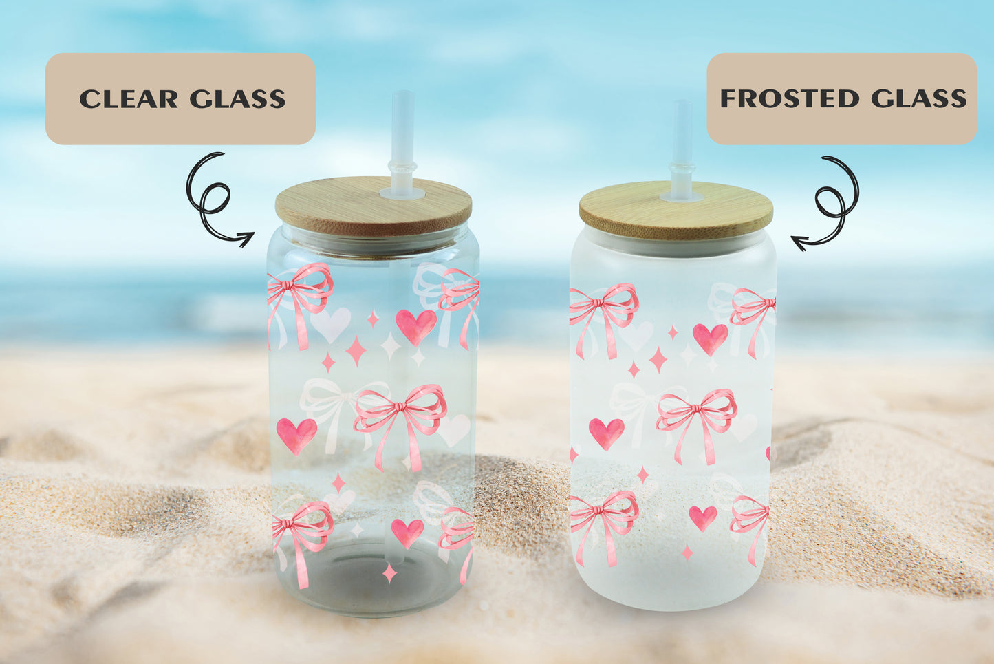 Coquette Bow Can Glass Tumbler, Girly Iced Coffee Cup, Cute Aesthetic Drinkware