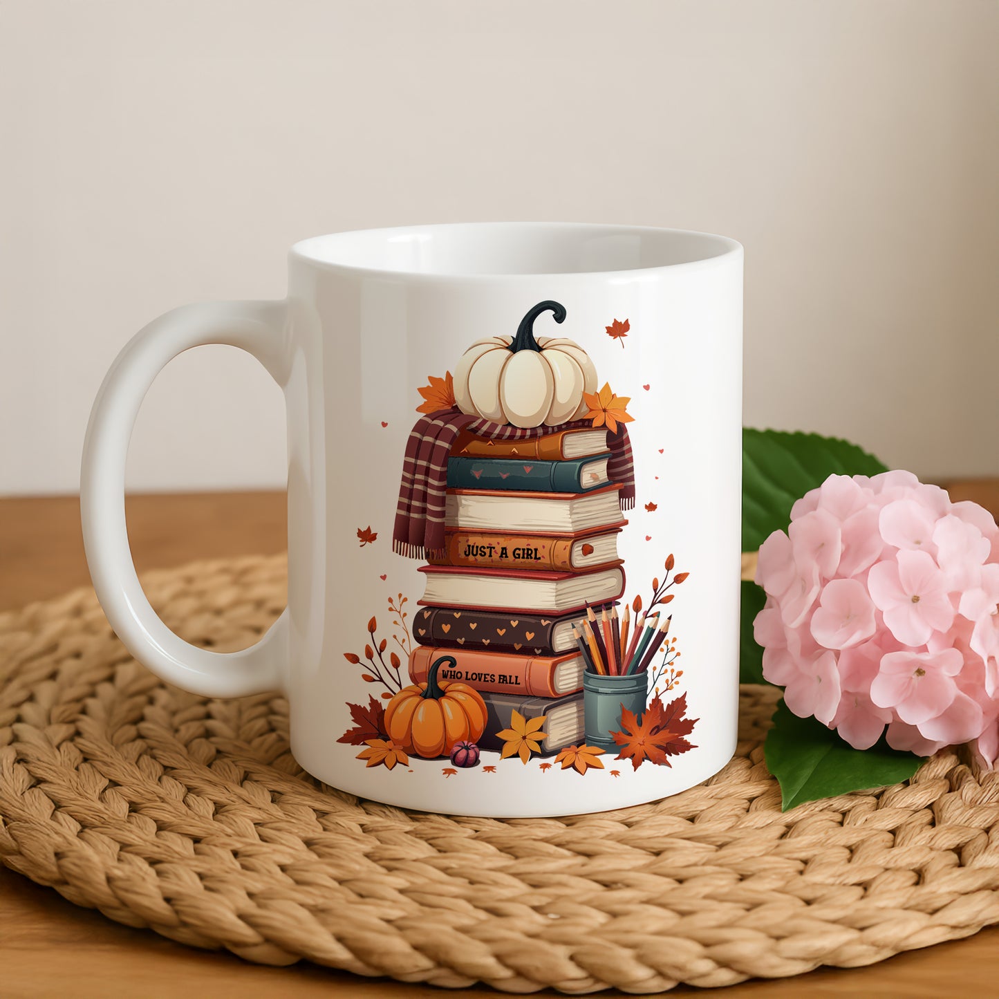Cozy Fall Theme Mug, Autumn Vibes Gift for Bookworms