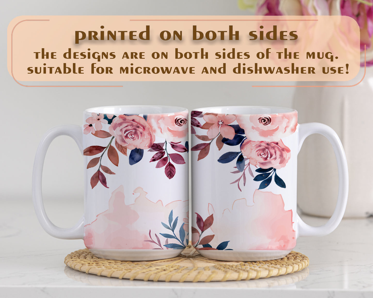 Elegant Rose Design, Romantic Vintage Floral Tea Mug, 11oz or 15oz