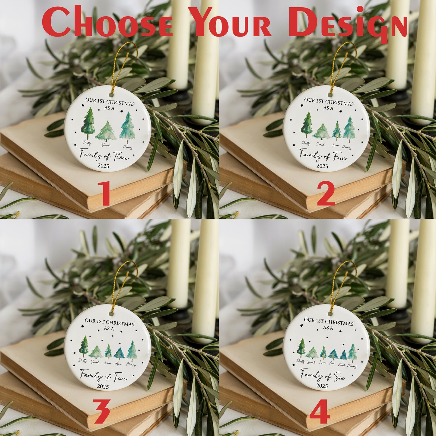 Personalized Pine Tree Ornament, 1st Family Christmas Keepsake, Ceramic Decor
