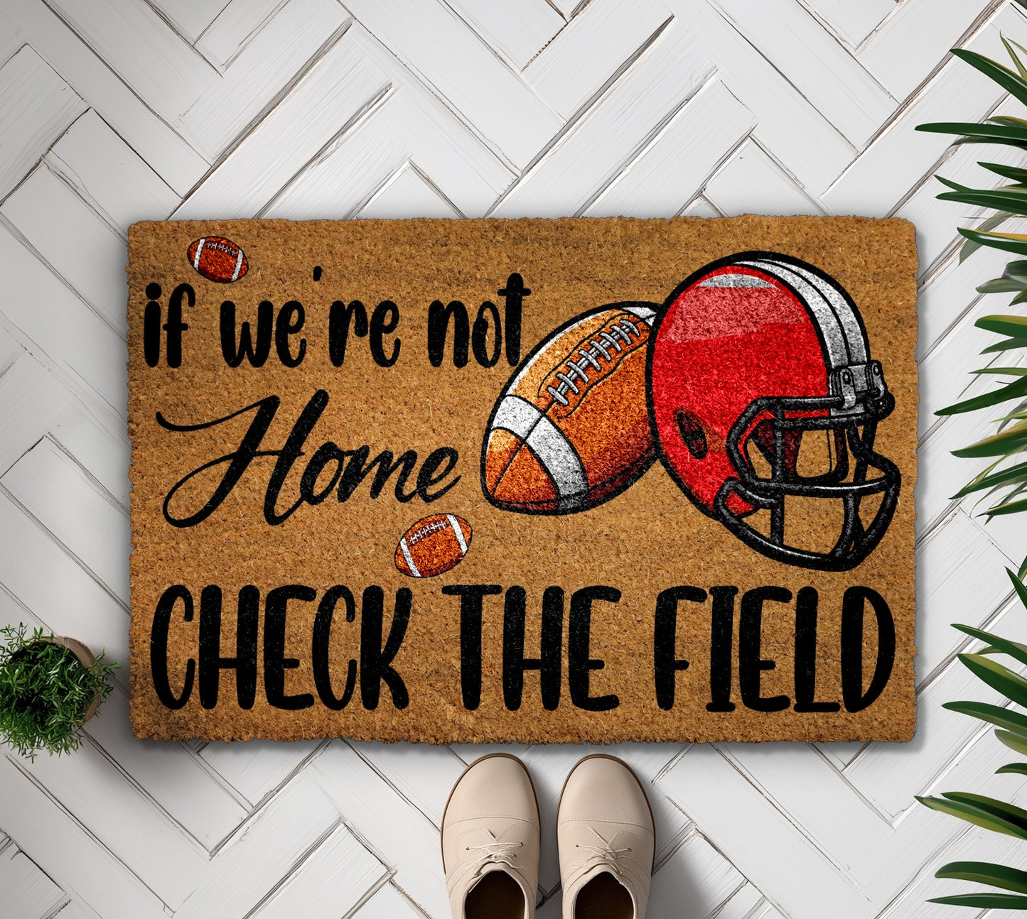 Field check doormat, football welcome rug for sports season decor