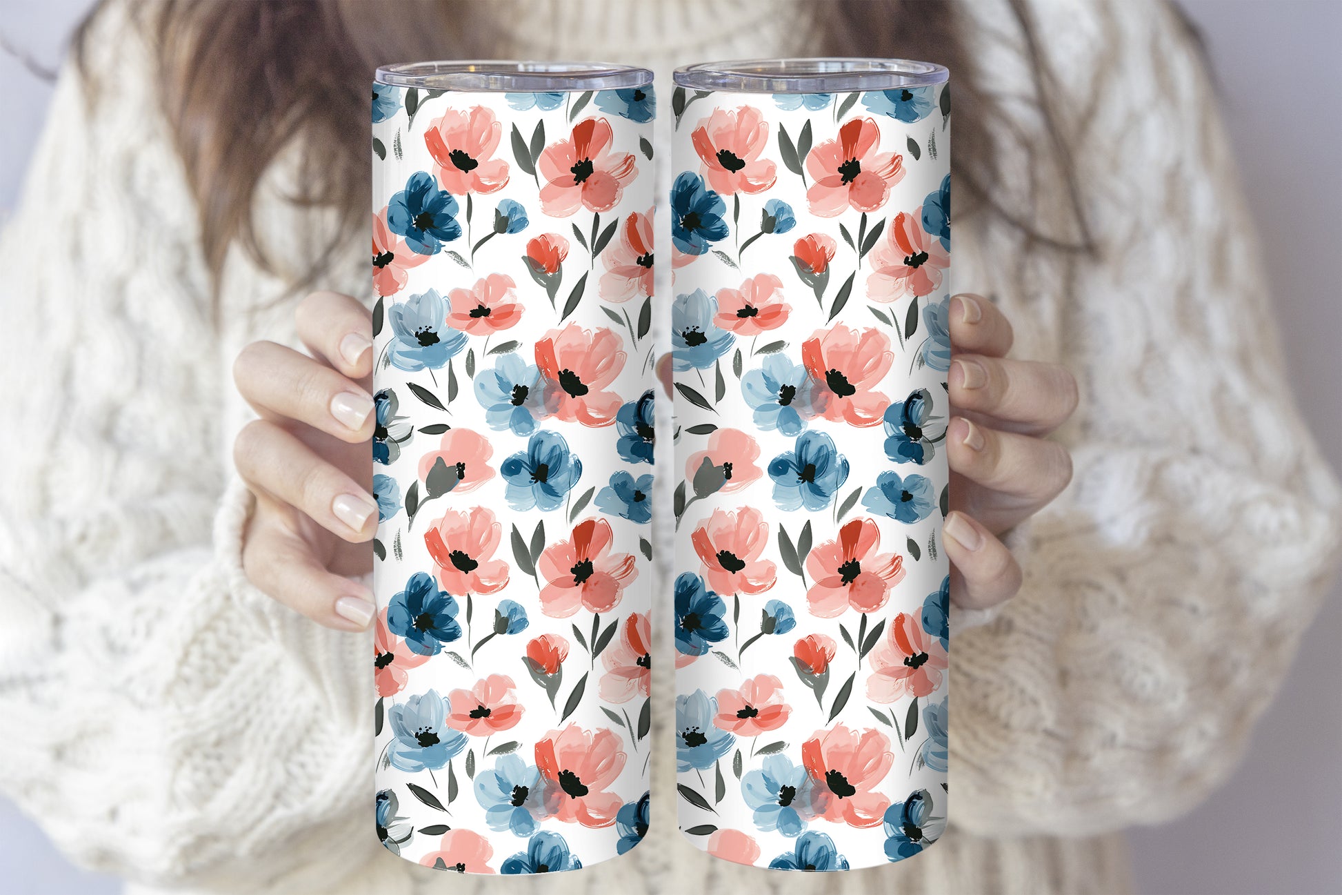 Red Wildflower Travel Cup, Stainless Steel Botanical Tumbler, Summer Gift