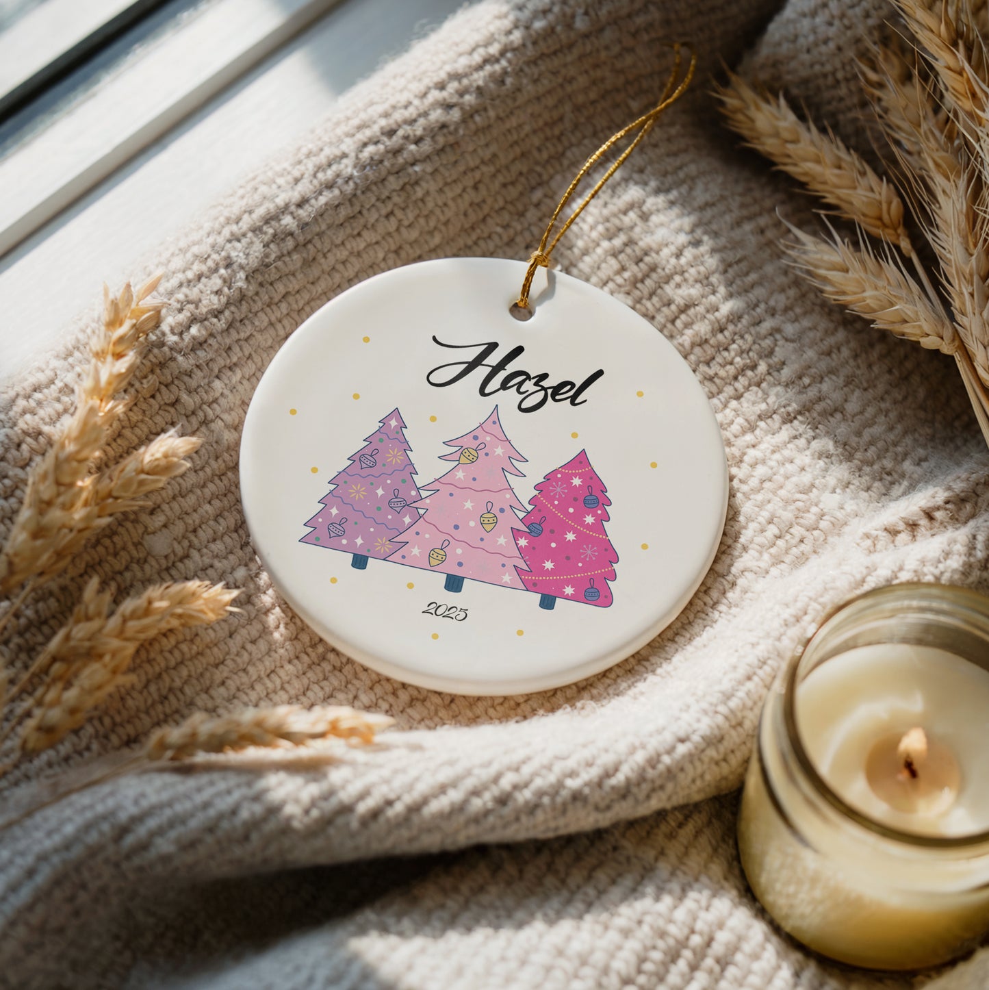 Personalized Pink Christmas Tree Ornament, Unique Keepsake For Family Celebrations