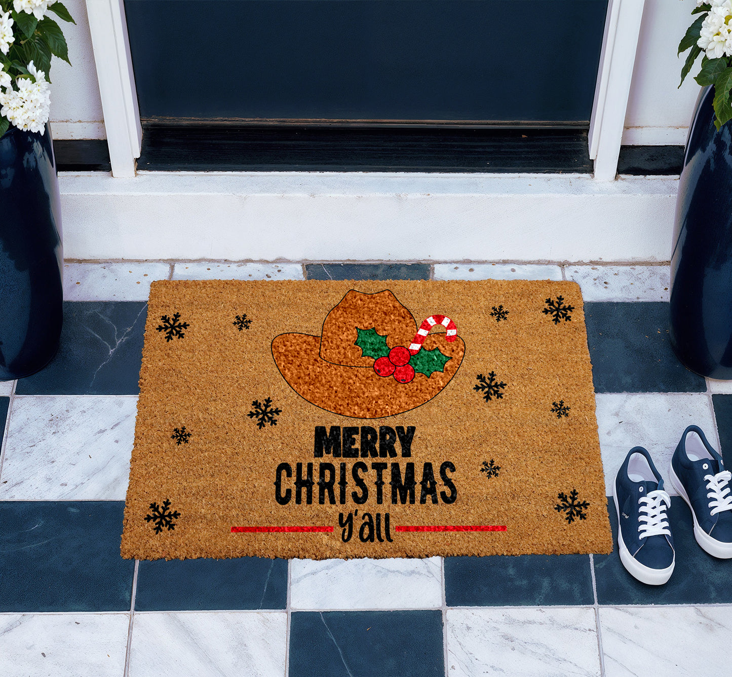 Western Christmas Welcome Mat, Country Holiday Decor, Southern Style Rug