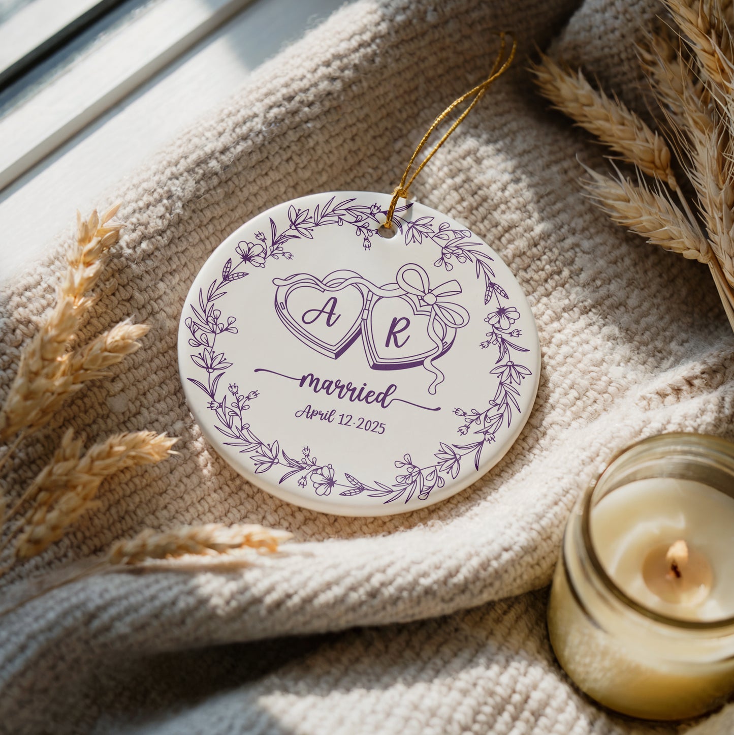 Floral Wreath Initials & Date Married Keepsake, Perfect Wedding Gift