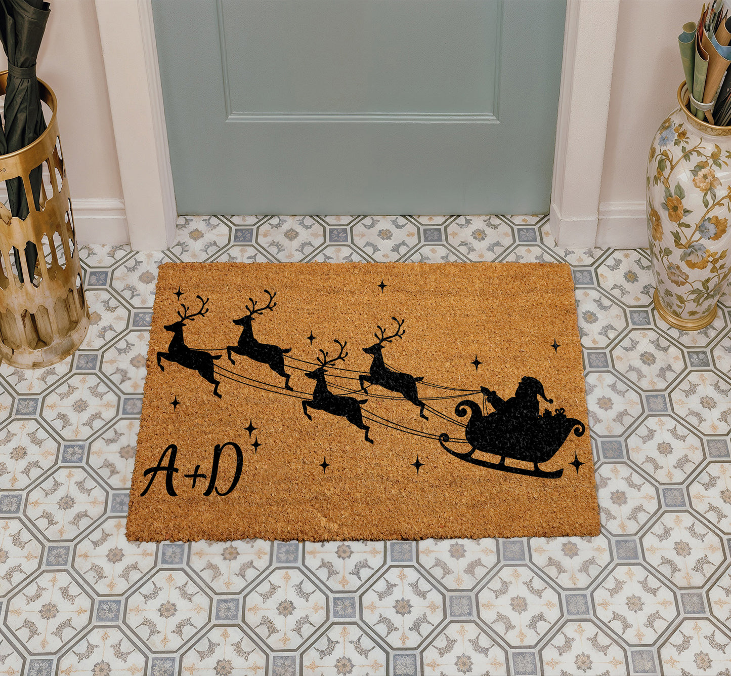 Festive Personalized Christmas Doormat, Customized Holiday Home Welcome Mat