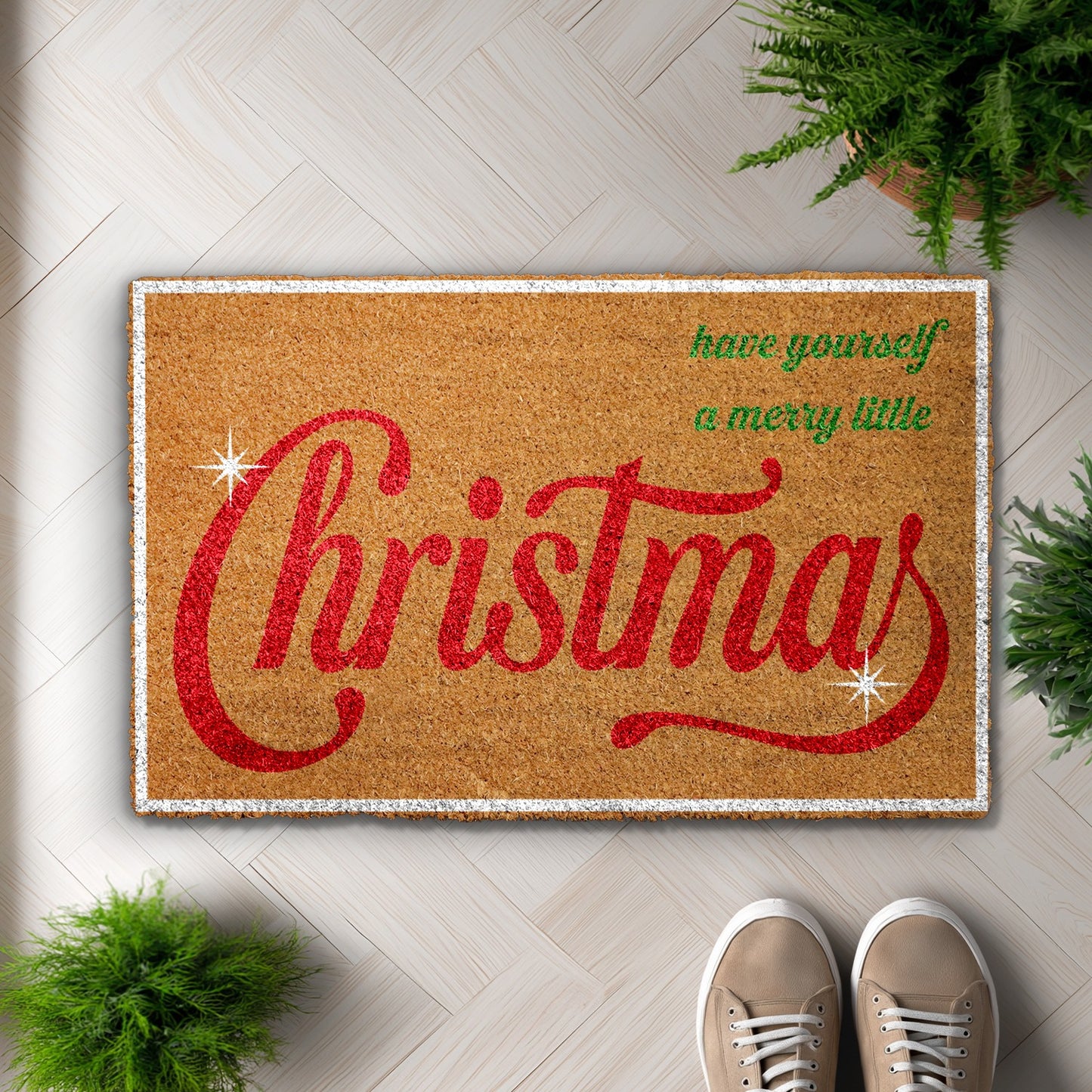 Merry Christmas Doormat, Festive Holiday Entrance Rug, Winter Welcome Mat