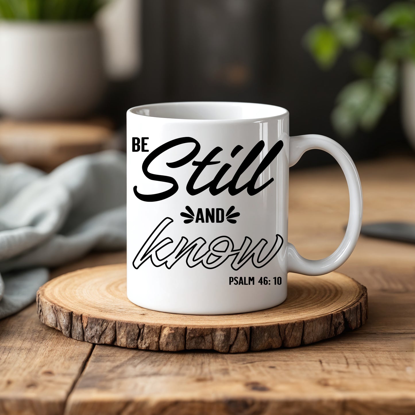 Psalm 46:10 Christian Ceramic Mug, Inspiring Scripture Tea Cup