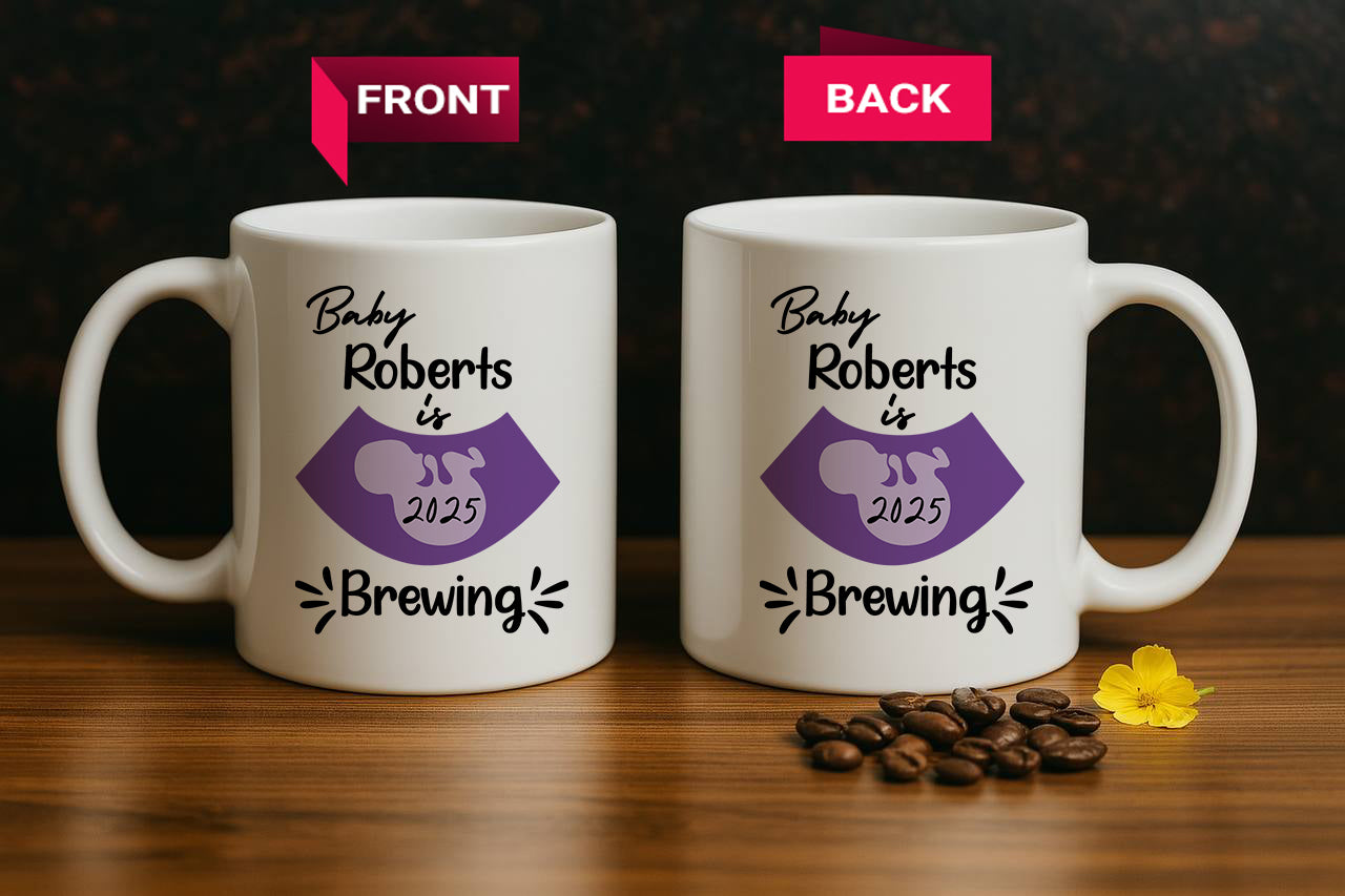 Expecting Mom Gift: Personalized Baby Brewing Coffee Mug, Pregnancy Announcement