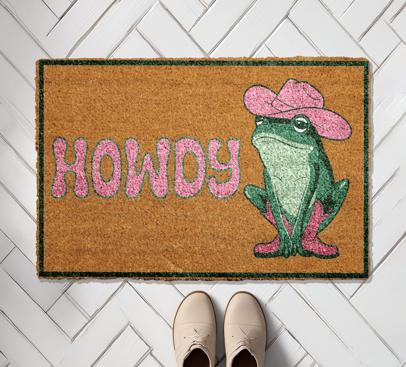 Cowboy Frog Doormat, Cowgirl Welcome Mat - Whimsical Western Toad Rug