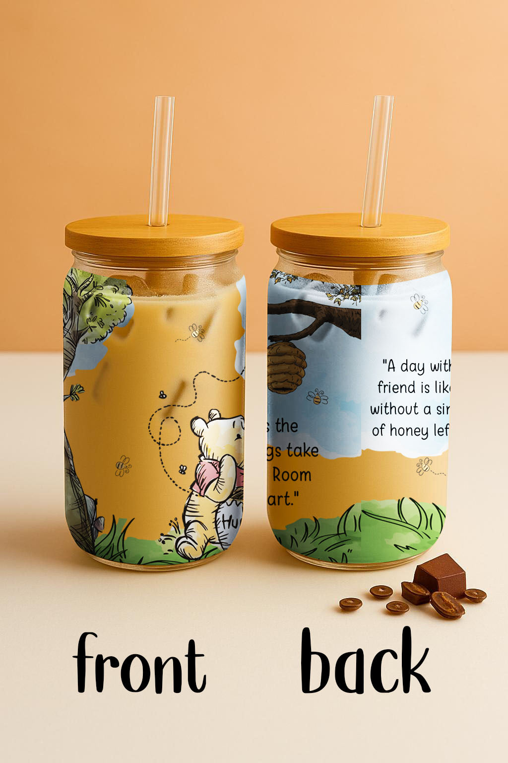 Winnie The Pooh Quotes Glass Can Tumbler, Retro Disneyland Iced Cup