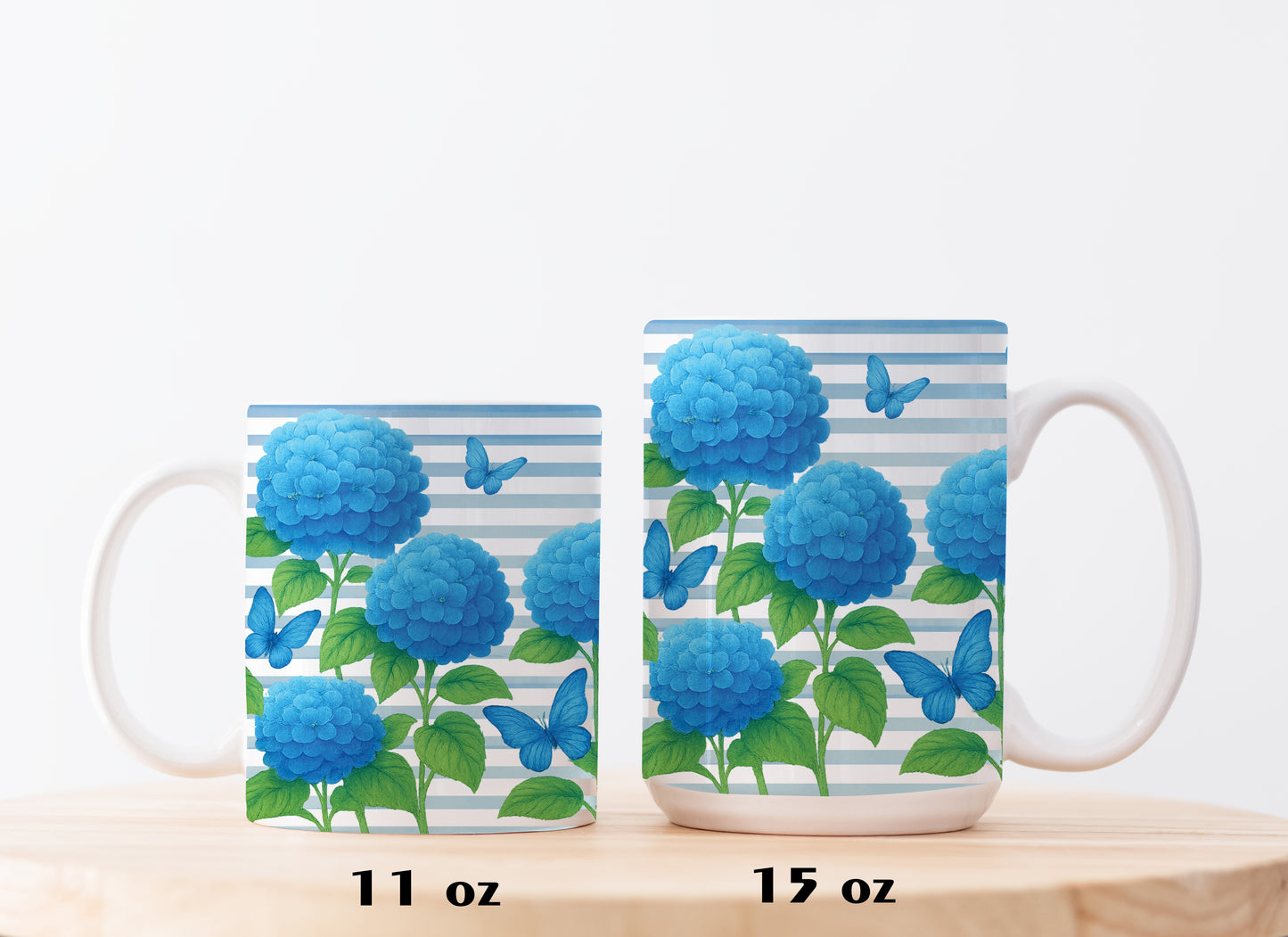 Hydrangea Coffee Cup, Blue Flowers & Butterfly Mug: Garden Lover's Delight