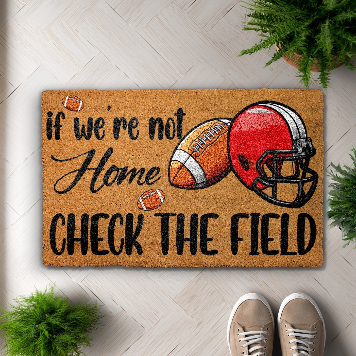 Field check doormat, football welcome rug for sports season decor