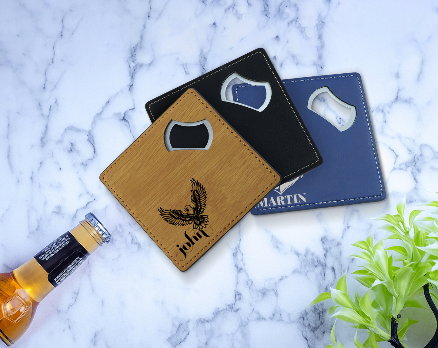 Wildlife Theme Steel Beer Opener, Customized Leatherette Bar Owner Gift