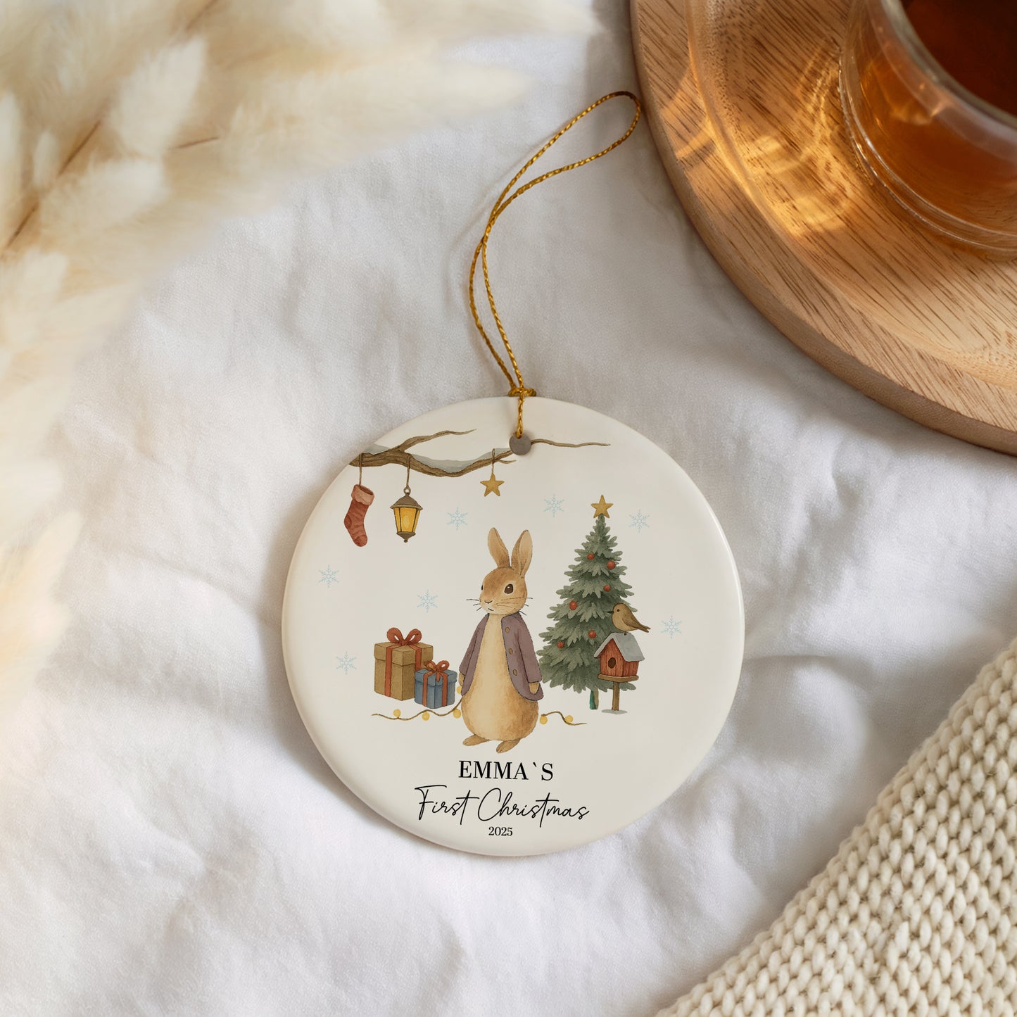 Santa Design Ceramic Ornament, Perfect Keepsake for Winter Baby.