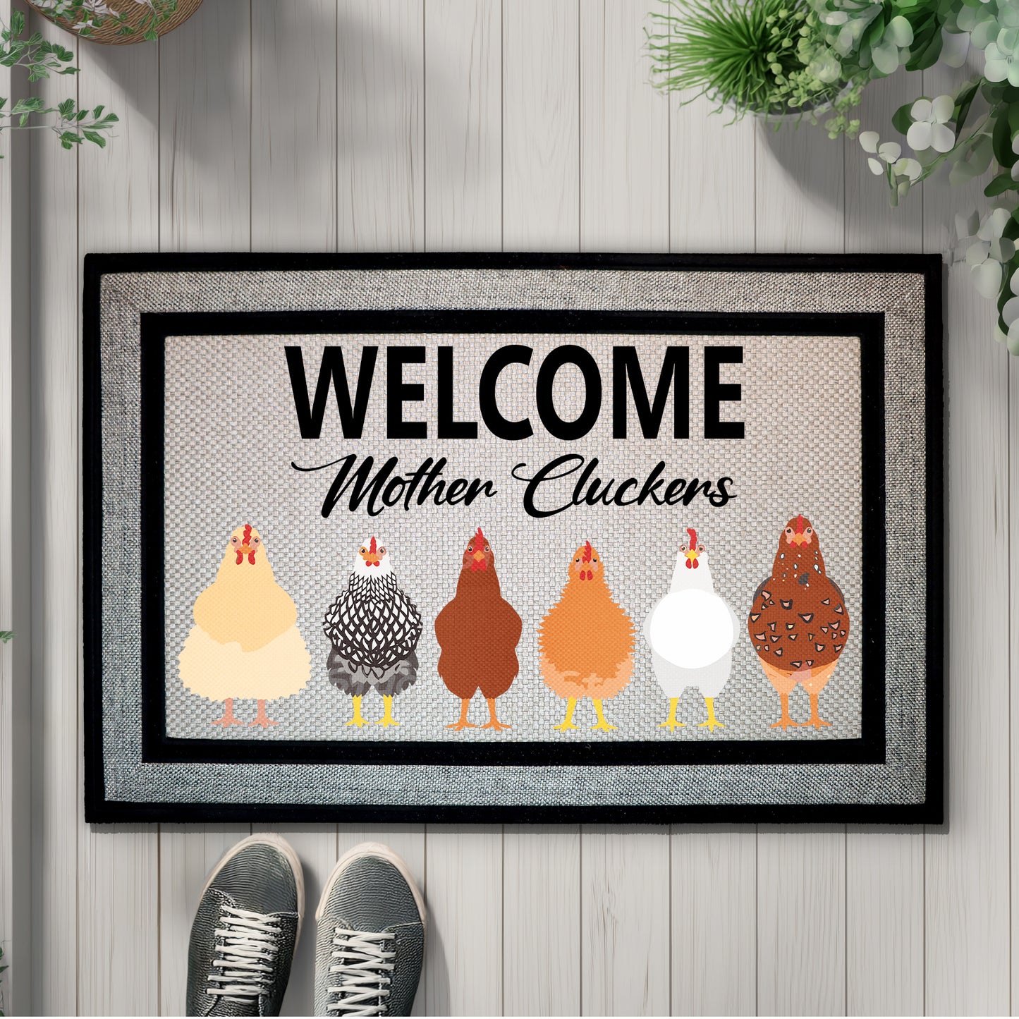 Mother Cluckers Welcome Mat: Rustic Farmhouse Decor for Poultry Lovers