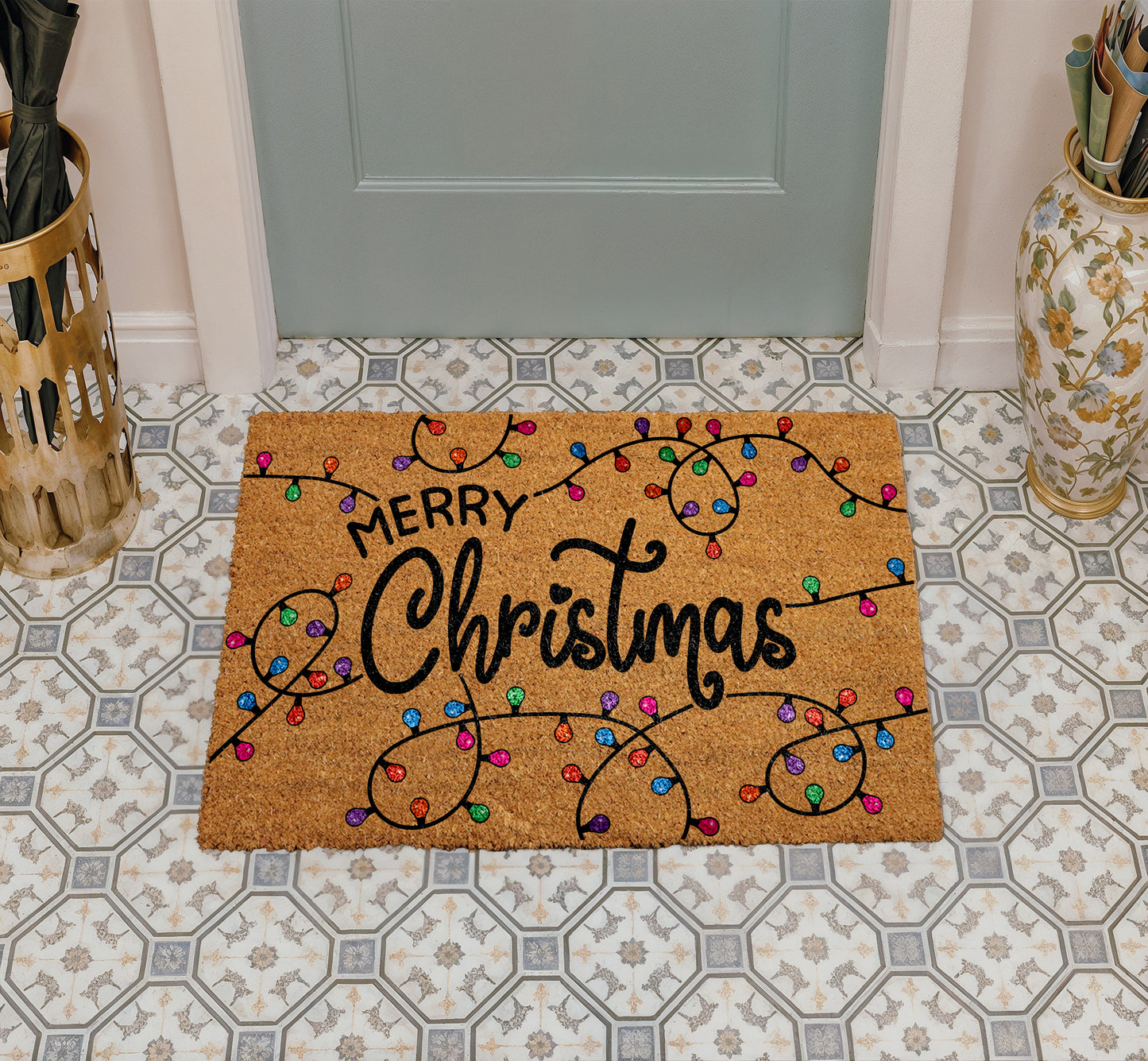 String Lights Festive Gift, Merry Christmas Welcome Mat, Colorful Doormat
