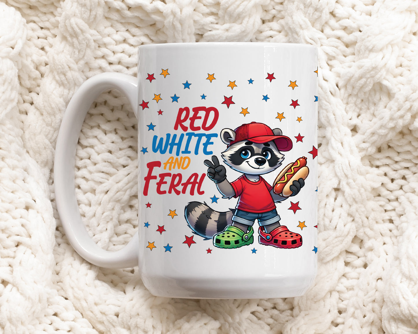 Patriotic Raccoon Mug, USA Flag Design, Independence Day Gift Cup