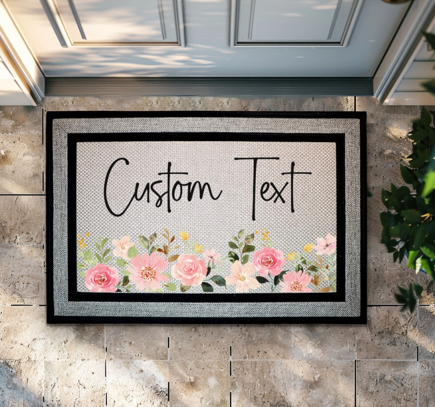 Personalized Welcome Mat with Boho Roses for Unique Housewarming