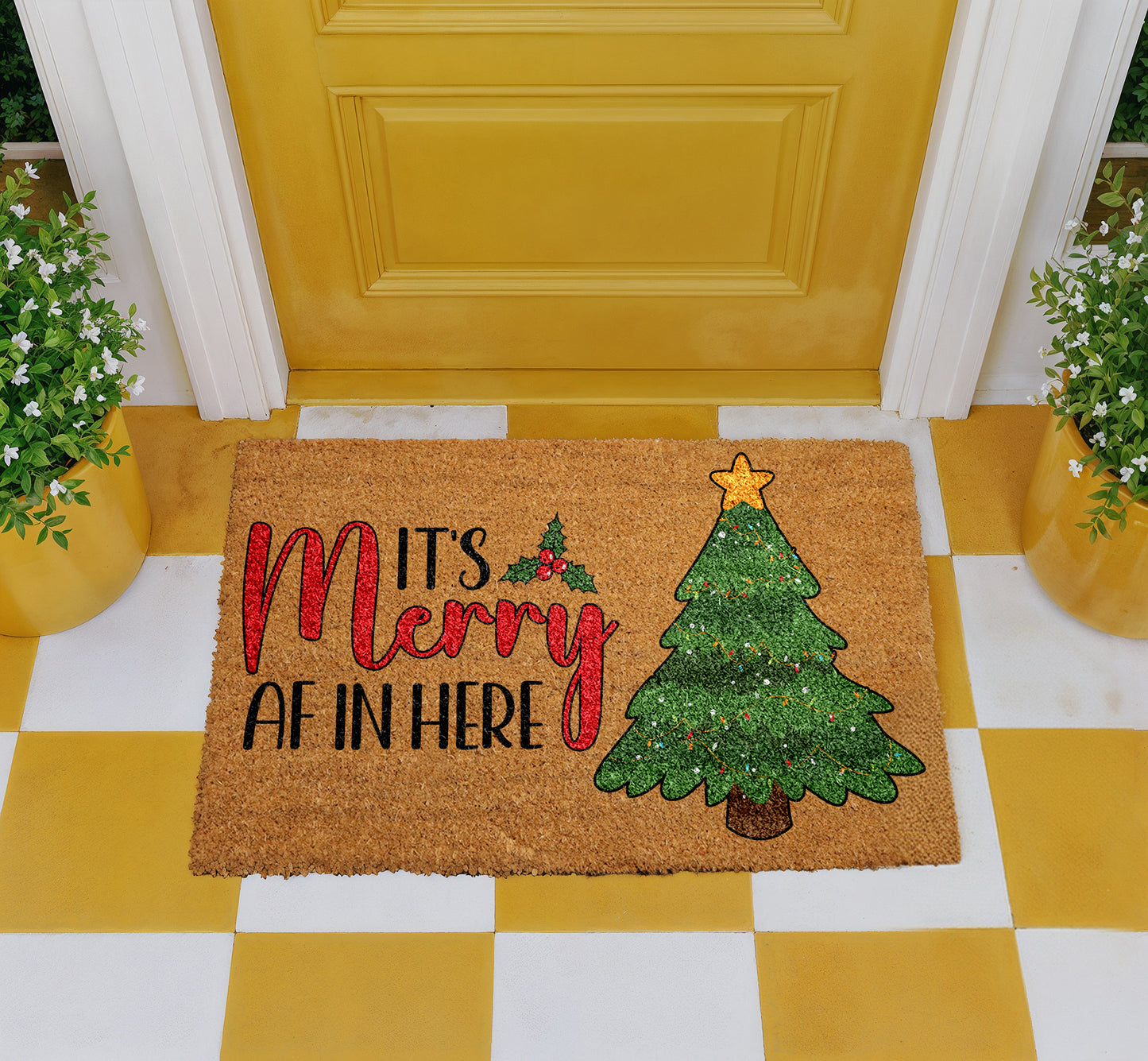 Merry AF Christmas Doormat – Festive, Funny, and Cute!