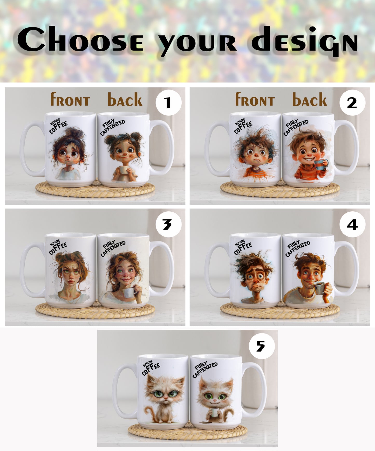 Fully Caffeinated Ceramic Office Mug, Funny Before & After Tea Cup