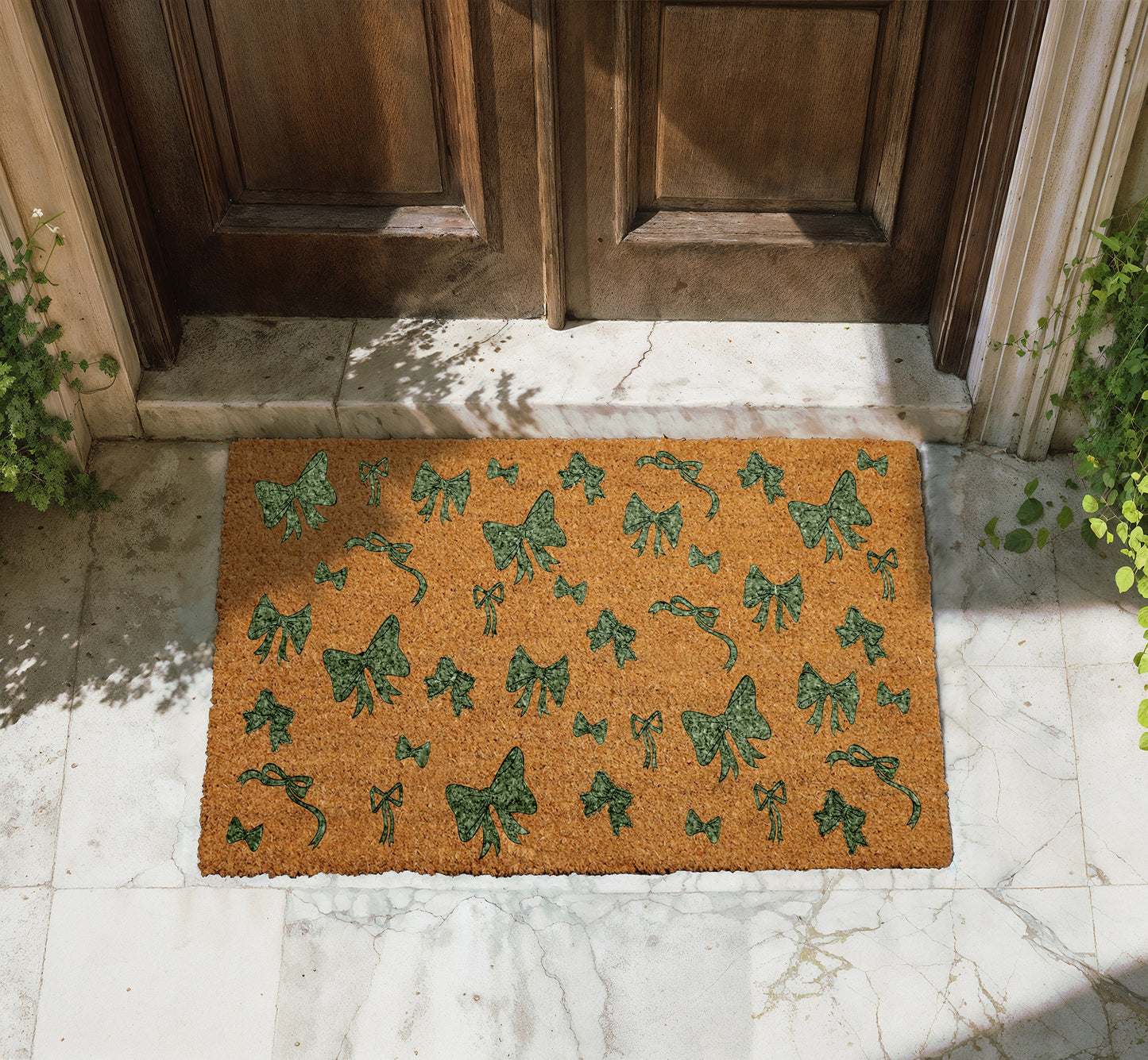 Festive Holiday Bow Pattern Coquette Doormat, Housewarming Gift Xmas Rug