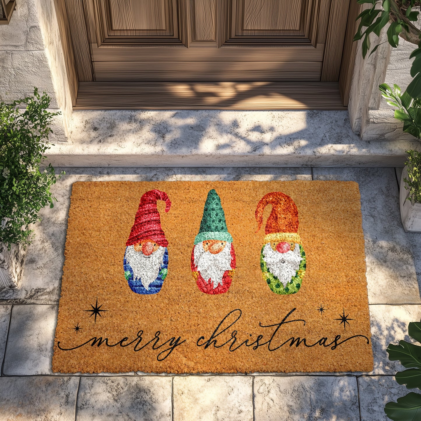 Festive Gnome Doormat, Cheerful Holiday Welcome Mat for Xmas