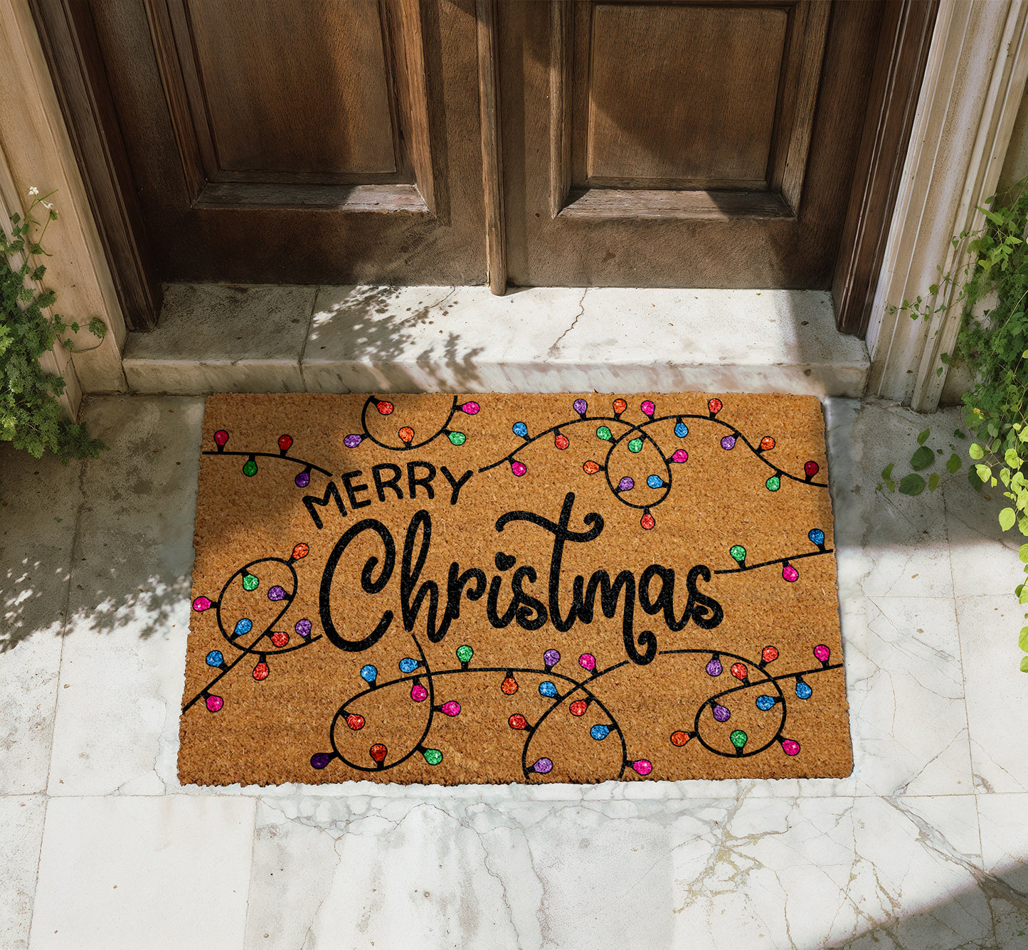 String Lights Festive Gift, Merry Christmas Welcome Mat, Colorful Doormat