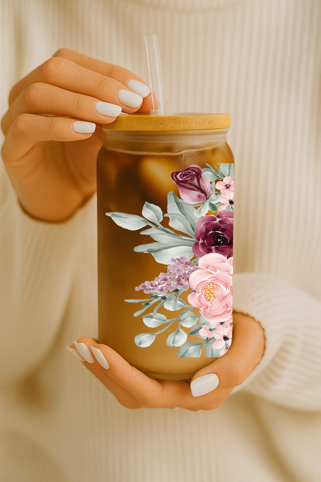 Floral Ice Coffee Lover Mom, Best Life Glass Tumbler