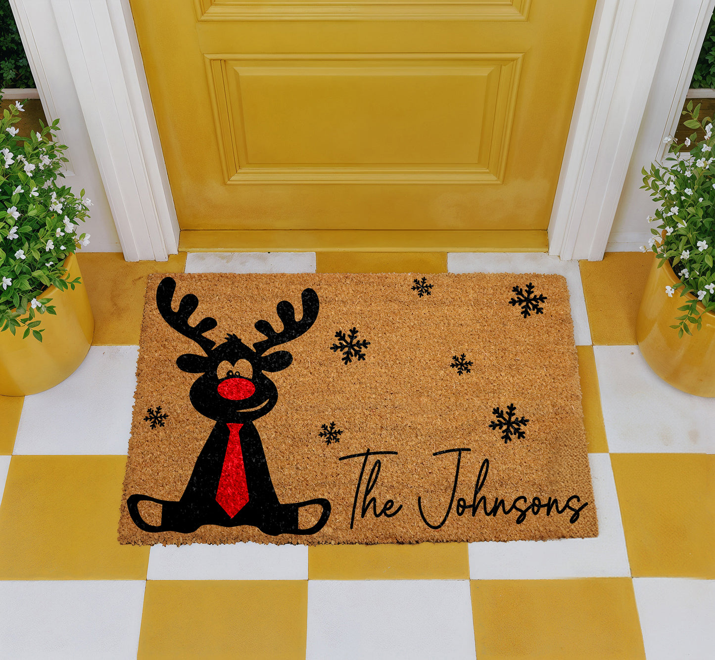 Personalized Rudolph Doormat: Cozy Holiday Welcome for Family & Friends