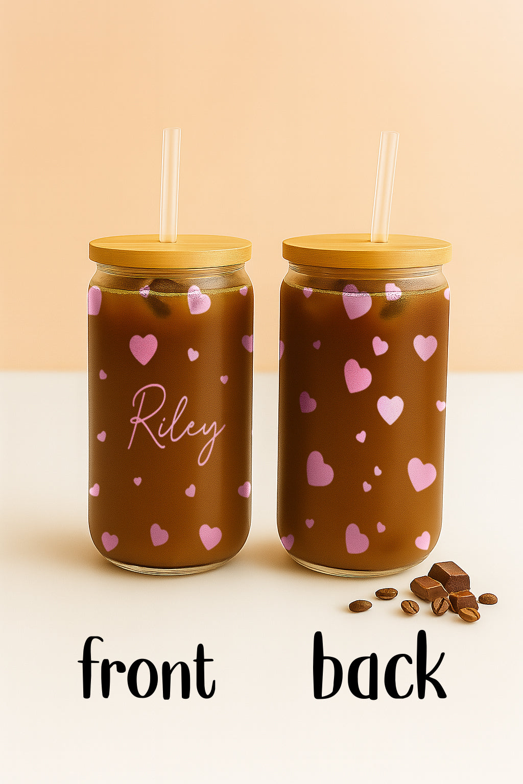 Small Hearts Iced Coffee Cup, Valentine's Day Glass Tumbler Gift