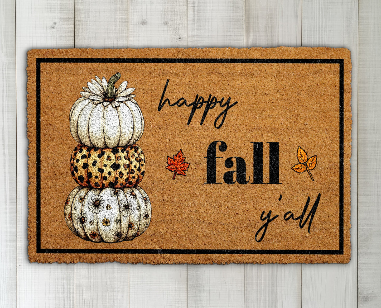 Fall Farmhouse Doormat, Welcome Autumn with Pumpkin and Turkey