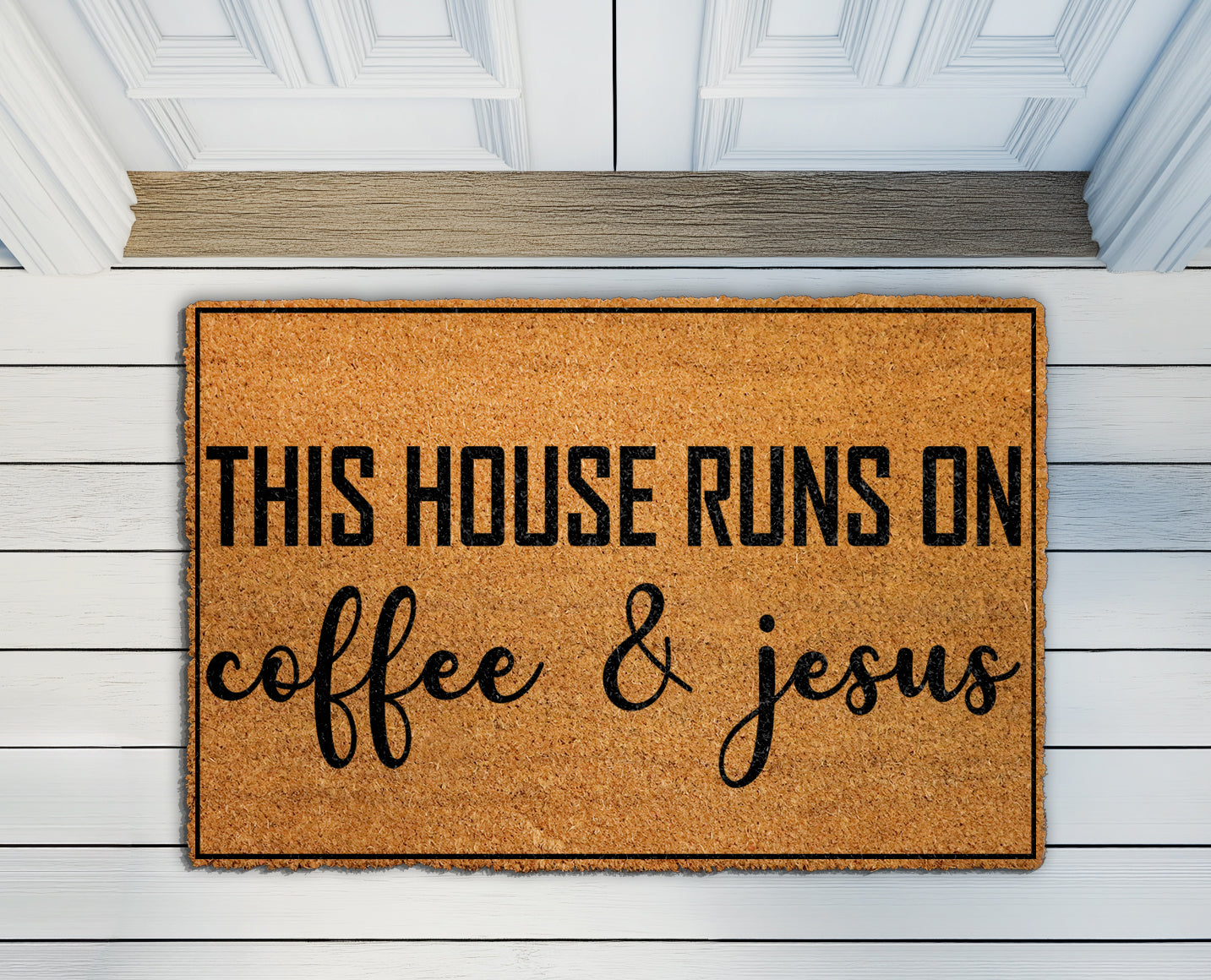 Christian Welcome Mat: Coffee & Jesus, Faith-Based Doormat, Housewarming Gift