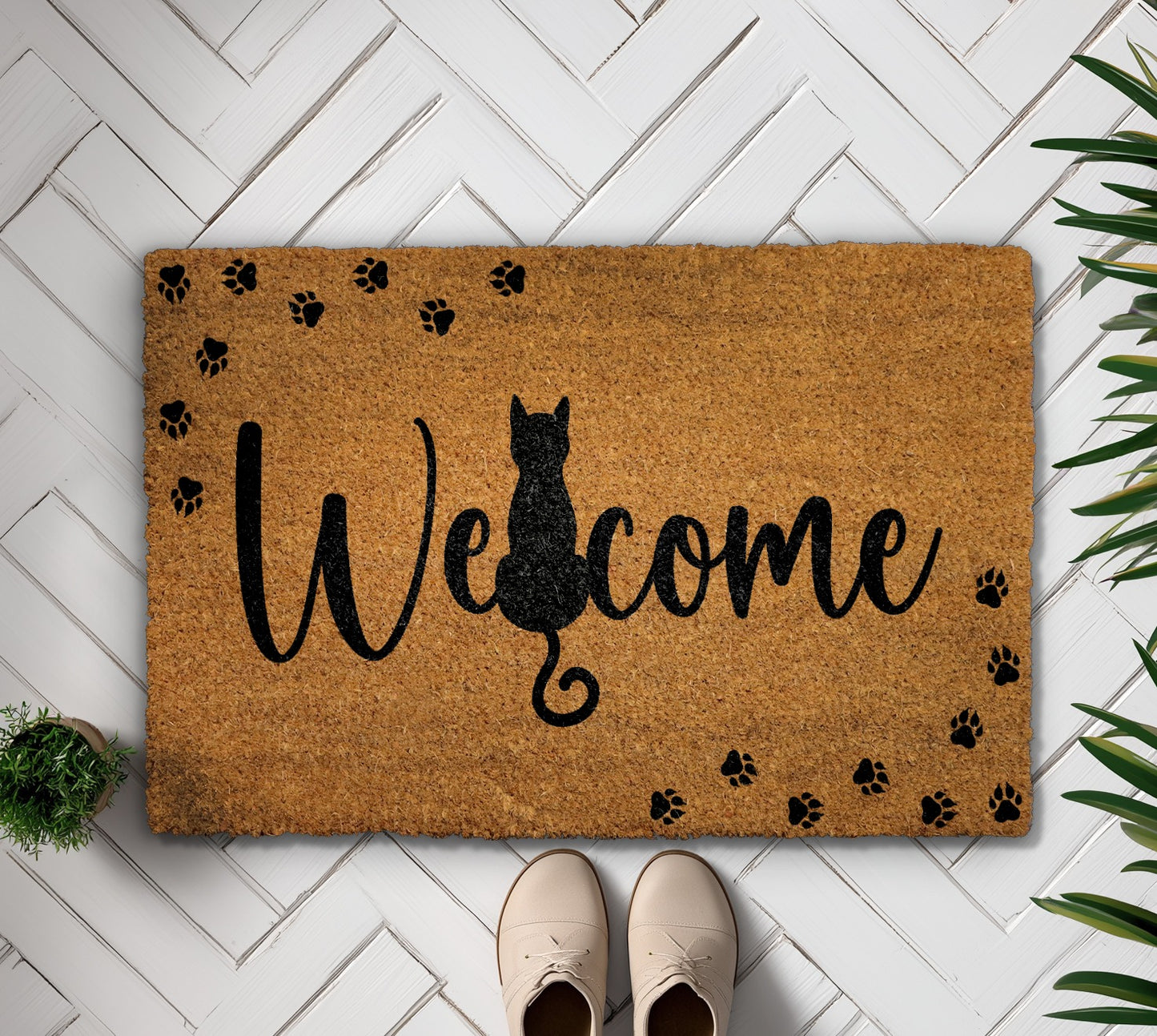 Cat Lover Welcome Mat: Whimsical Kitten Paw Print Doormat
