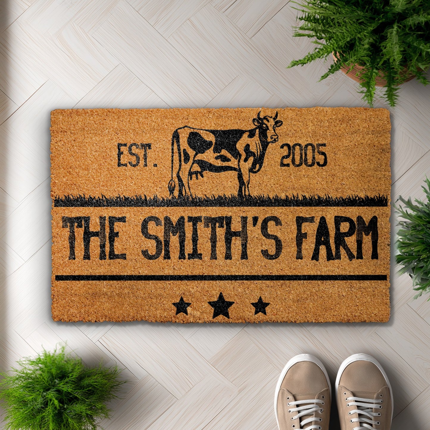 Custom Farmhouse Welcome Mat, Personalized Cow Farmer Gift, Ranch Decor
