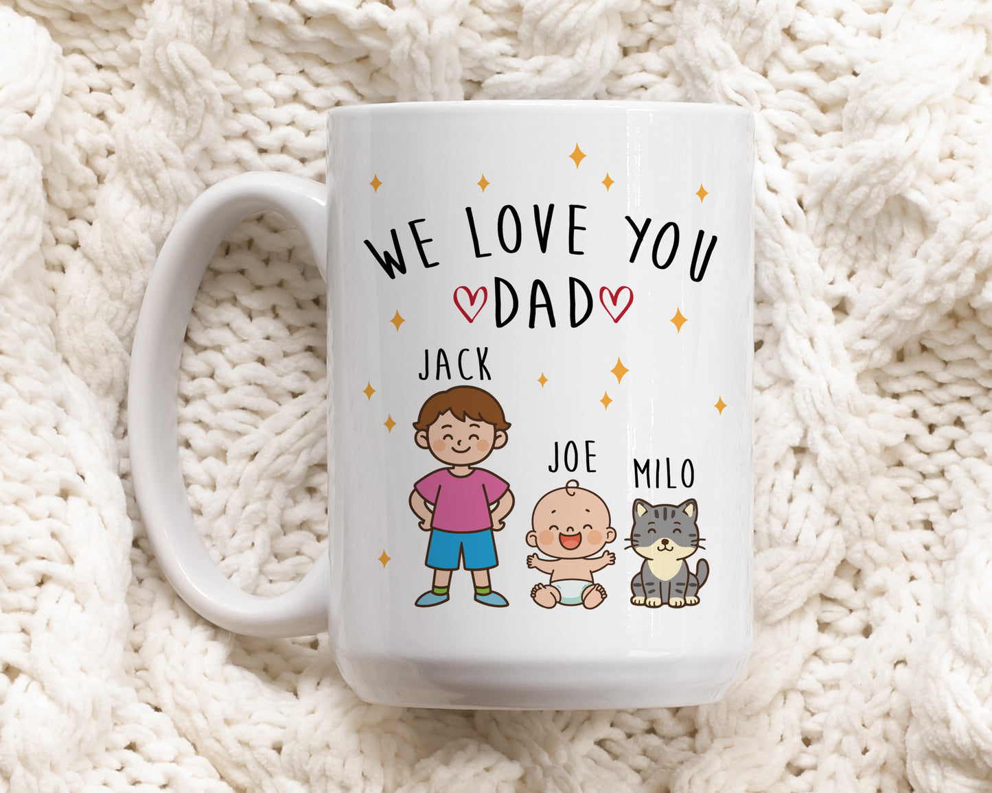 Custom Family Characters Coffee Mug, Father's Day Gift Cup, Cute Dad's Birthday Party Drinkware