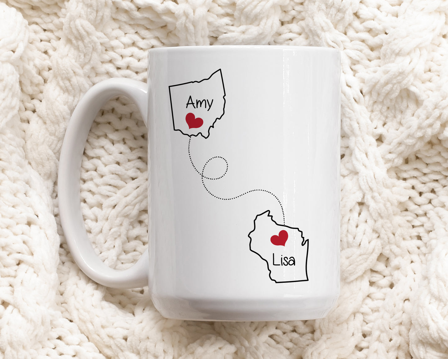 Long Distance Friendship Mug: State-to-State Personalized Pottery Cup Gift
