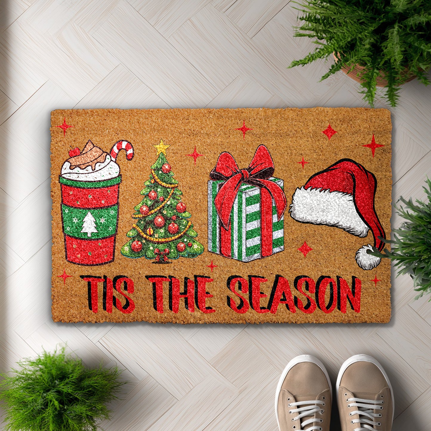 Celebrate with Christmas Door Mat, Festive Winter Entrance Rug.